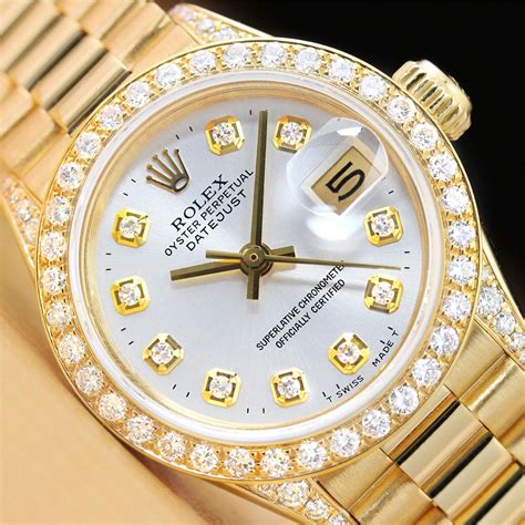 rolex women's gold watches|ladies gold rolex diamond bezel.